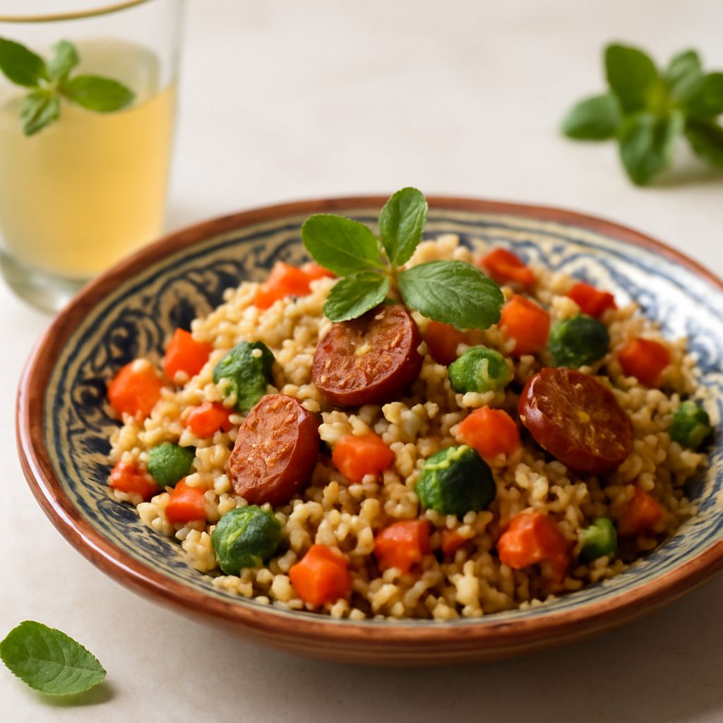 Couscous orientale leggero con verdure e salsiccia piccante