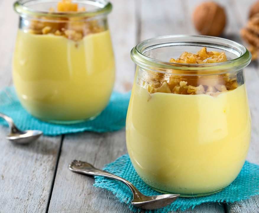 Crema alla vaniglia con pere caramellate (senza glutine) Protein