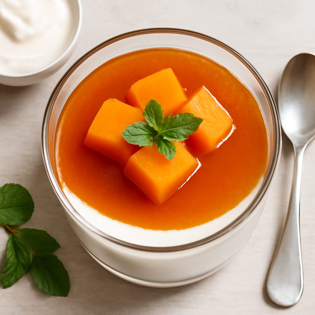 Crema allo yogurt e gelatina ai cachi proteica low-carb