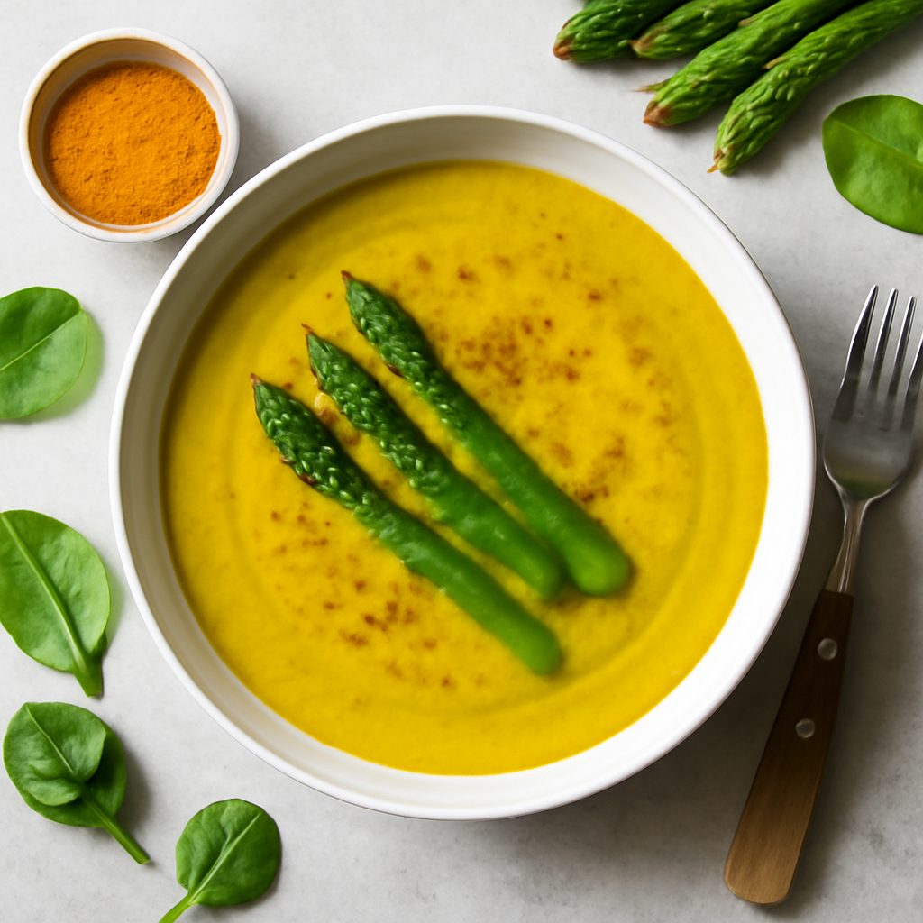 Crema di asparagi e curcuma proteica low-carb