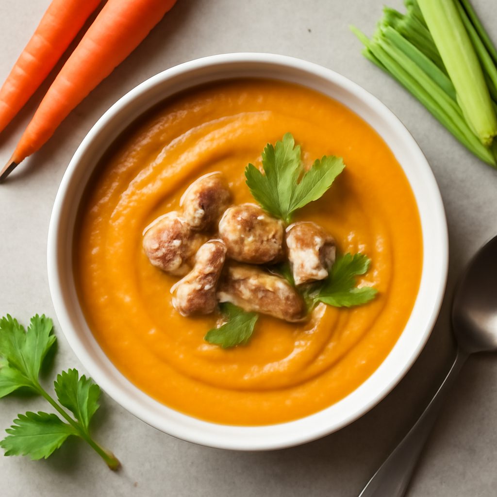 Crema di carote e sedano proteica low-carb con olio alle erbe