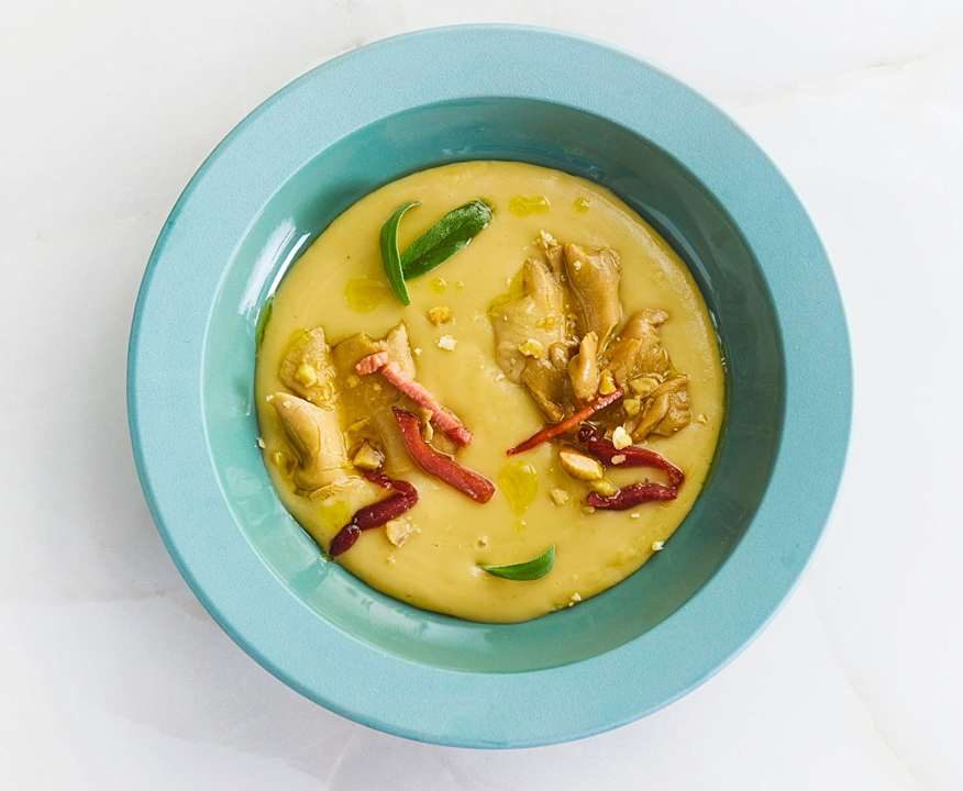 Crema di castagne con finferli e speck Protein