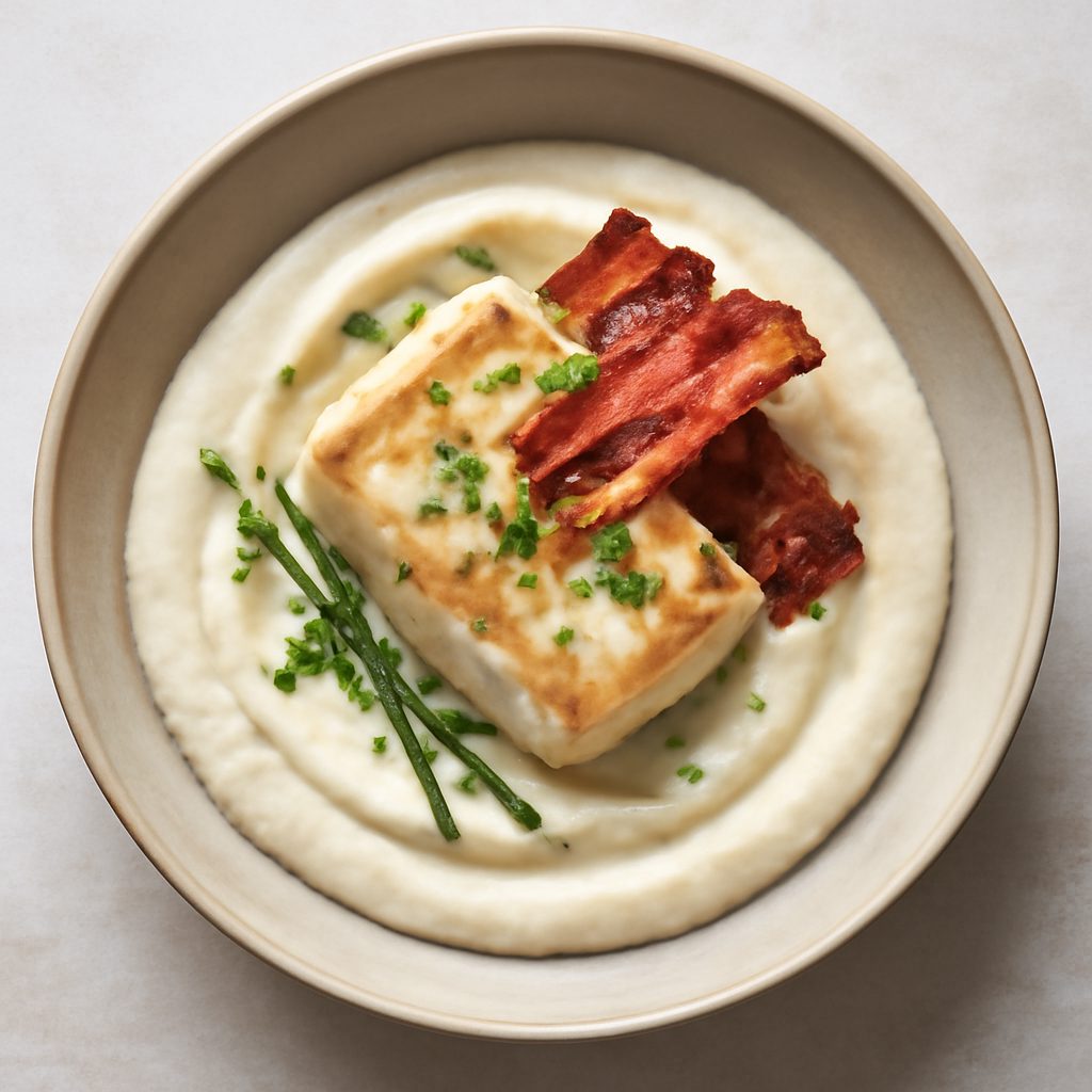 Crema di cavolfiore con merluzzo e pancetta croccante - Versione Low Fat
