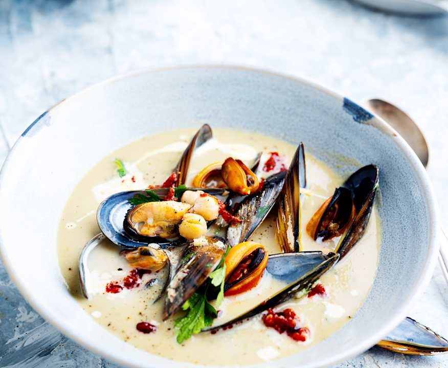 Crema di ceci con cozze piccanti Protein