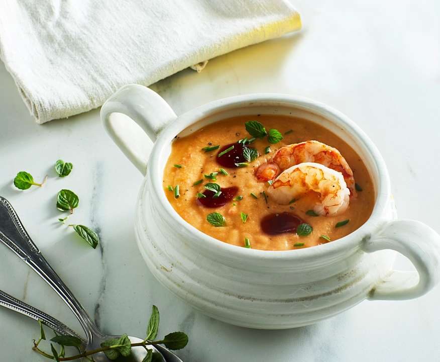 Crema di fragole con crostacei al profumo di menta ed erba cipollina Protein
