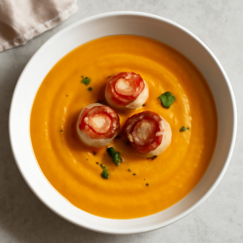 Crema di zucca e capesante alla pancetta low-carb proteica