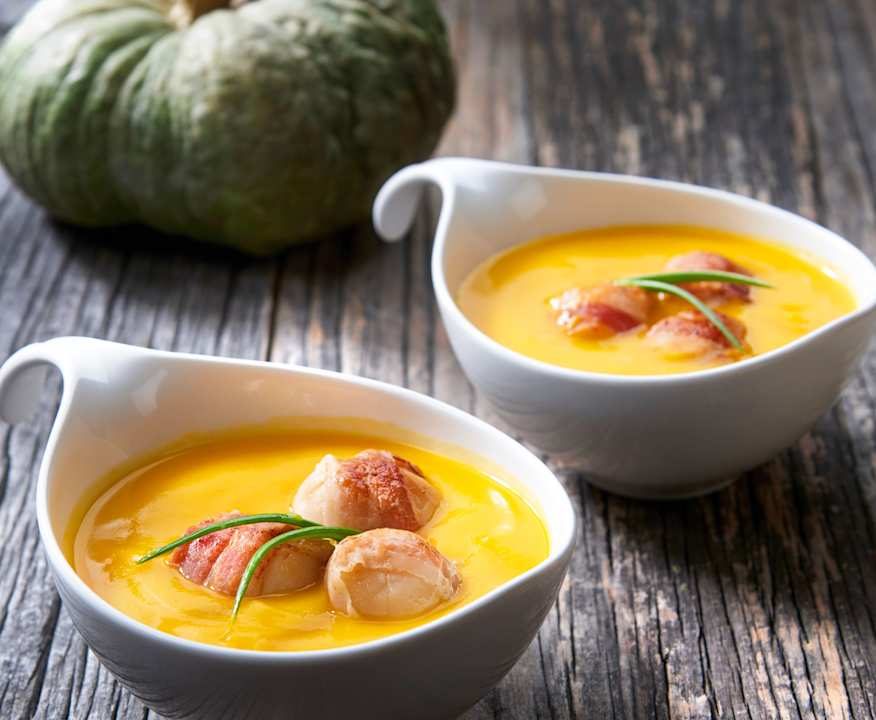 Crema di zucca e capesante alla pancetta Protein