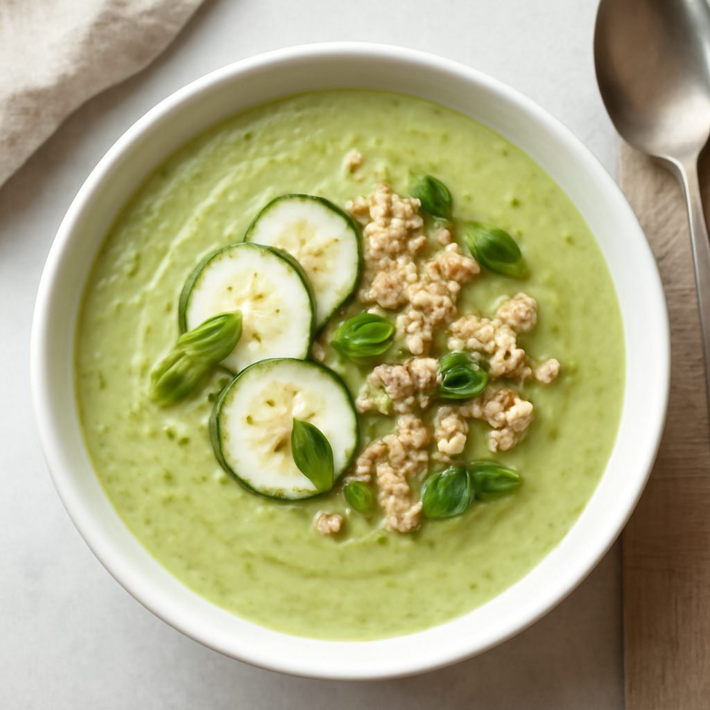 Crema di zucchine proteica low-carb con dadolata di pomodori