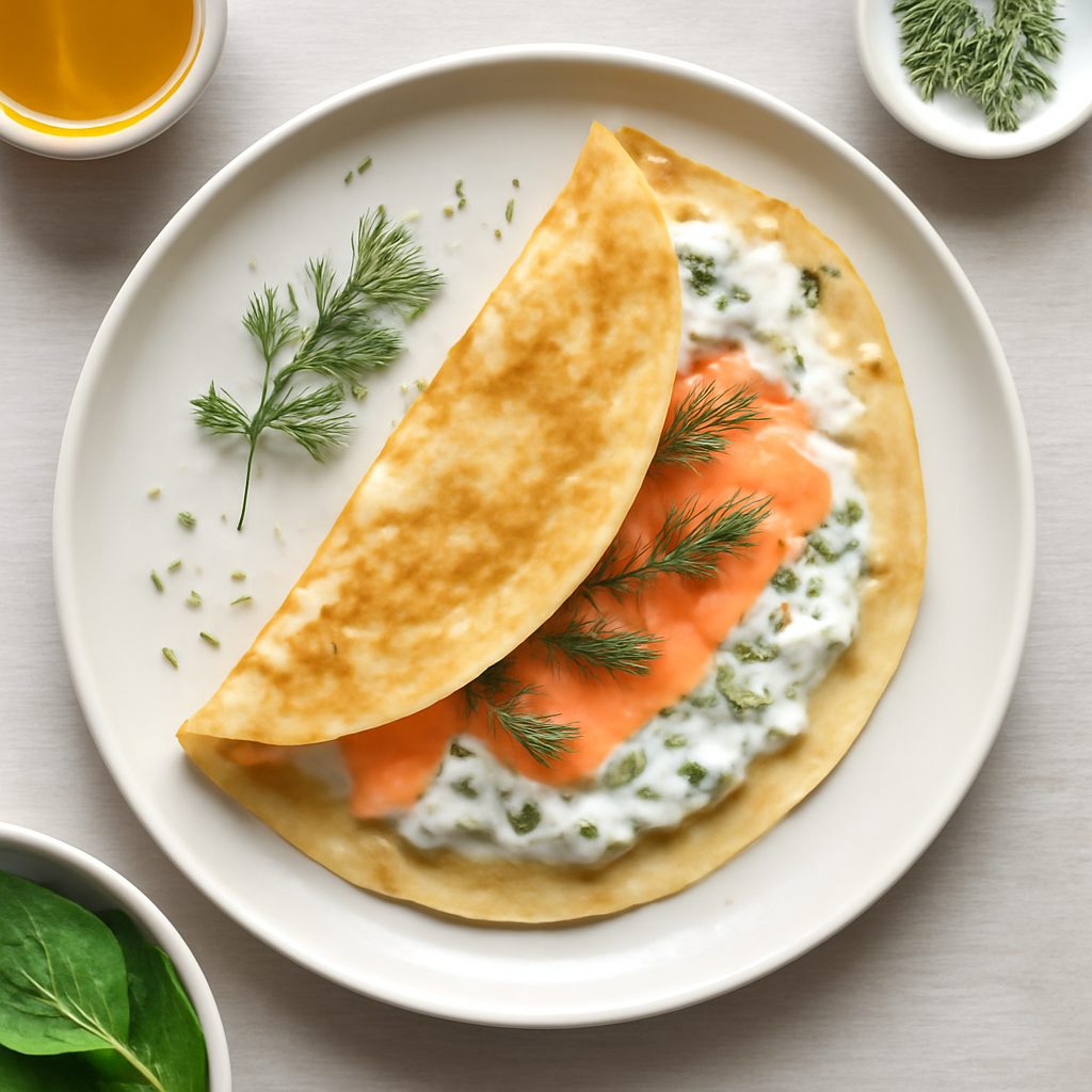 Crêpes al salmone e formaggio all'aneto low-carb proteico