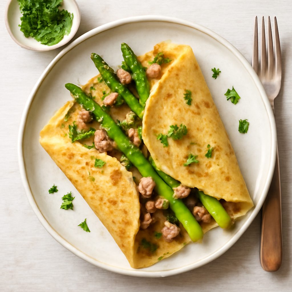 Crêpes asparagi e salsiccia