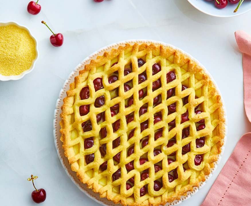 Crostata con crema pasticcera e ciliegie (senza glutine) Low Carb