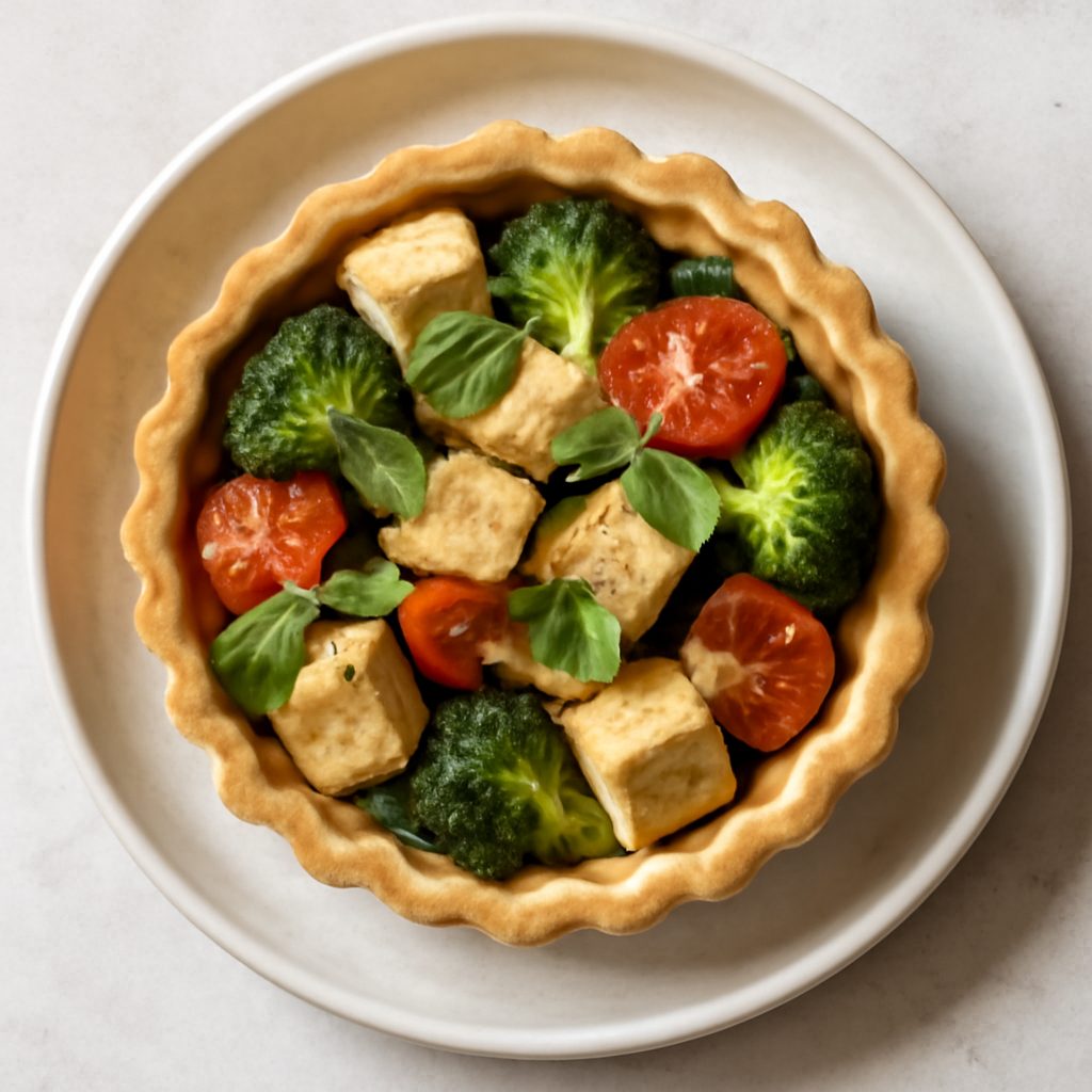 Crostata salata proteica con pere, Brie e prosciutto (monoporzione low-carb)