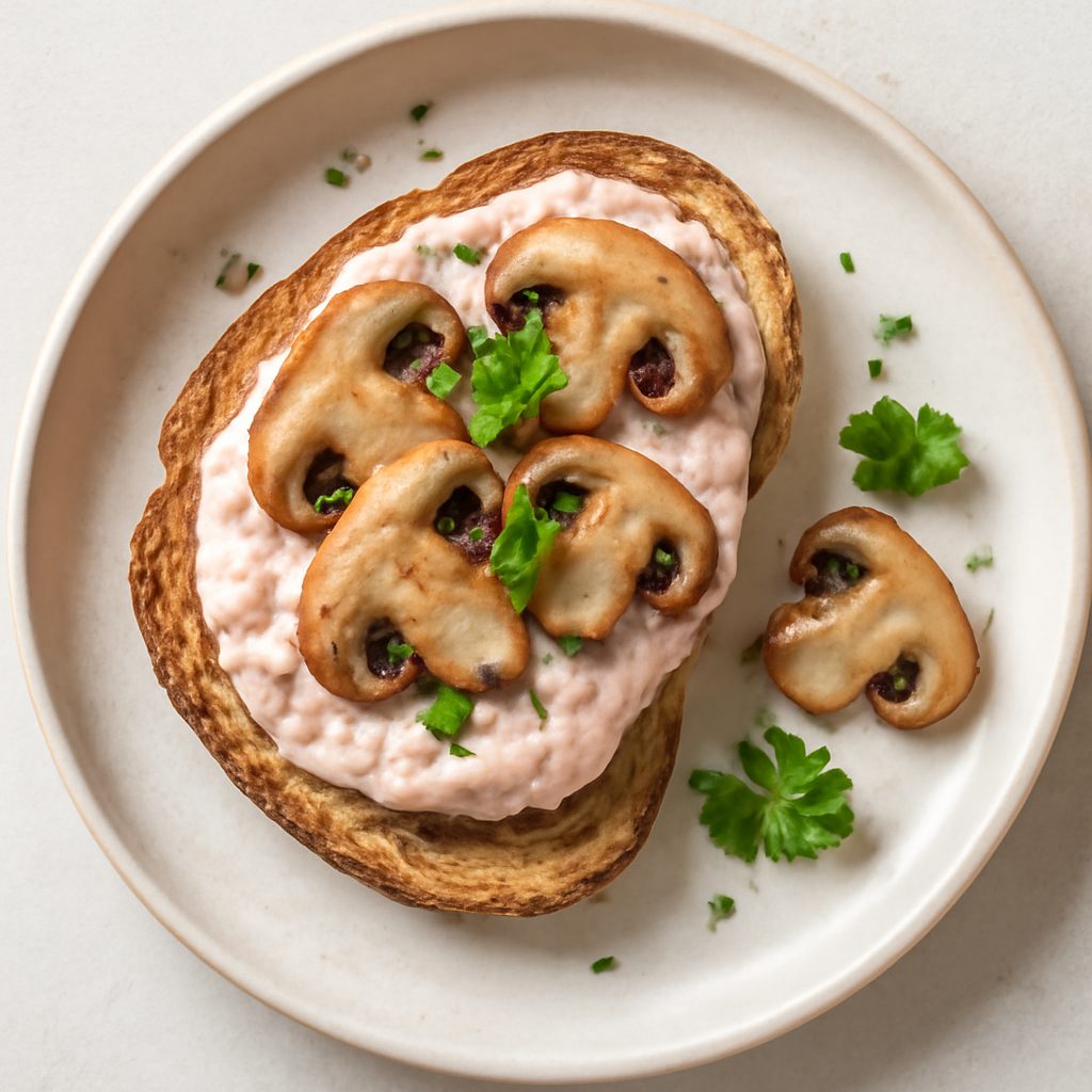 Crostini con mousse di prosciutto e funghi