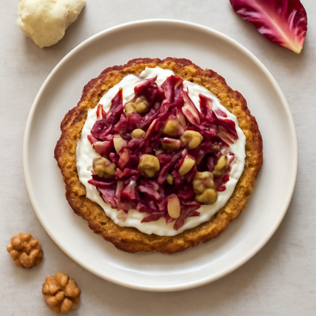 Crostini di cavolfiore con stracchino, radicchio e noci - Versione Low Carb