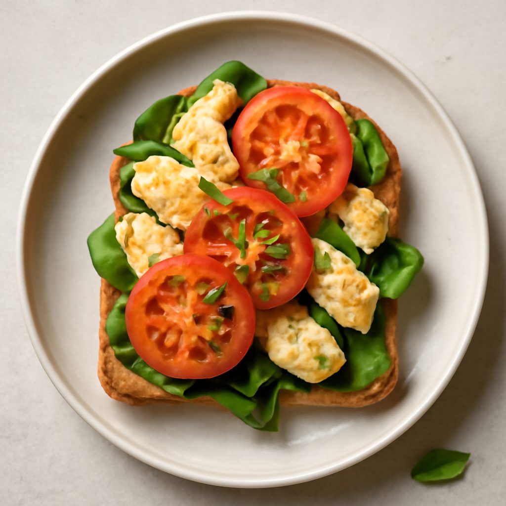 Crostino proteico fit con pesto di asparagi, pistacchio e ceviche di gamberi