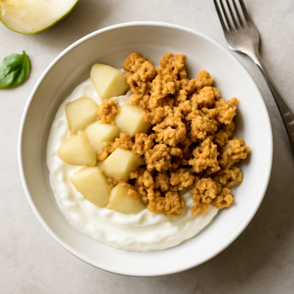 Crumble alle pere e crema di ricotta proteico low-carb