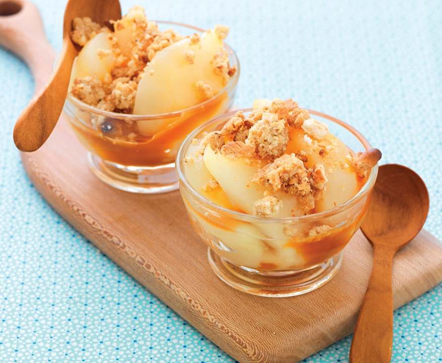 Crumble con biscotti secchi, pere e caramello Protein