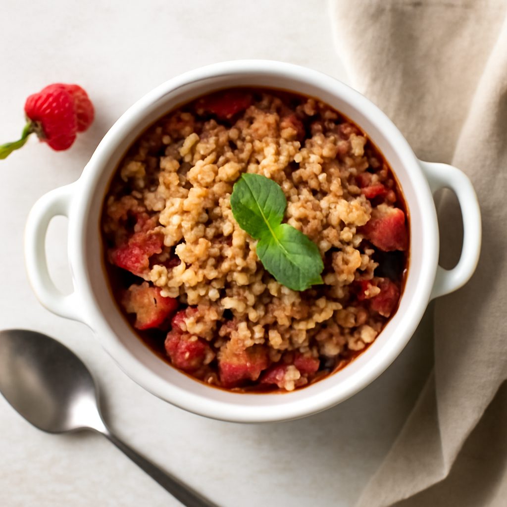 Crumble di frutta estiva proteico low-carb con crema inglese fit