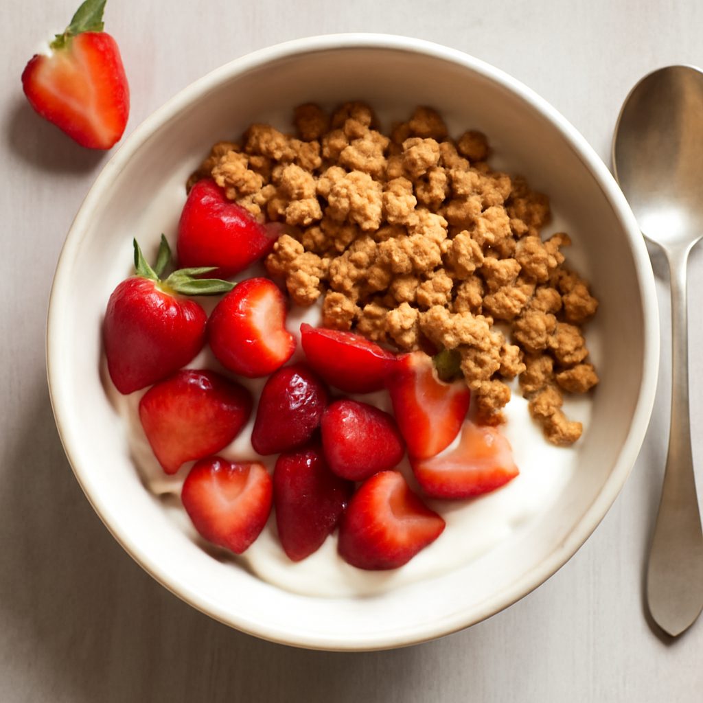 Crumble estivo alla fragola e yogurt proteico low-carb