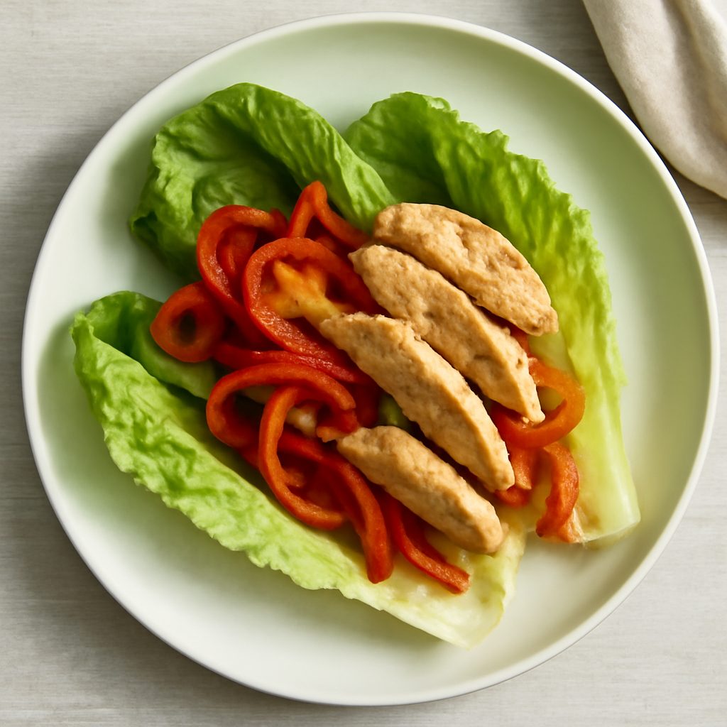 Cuori di lattuga con peperoni caramellati e pollo proteico low-carb