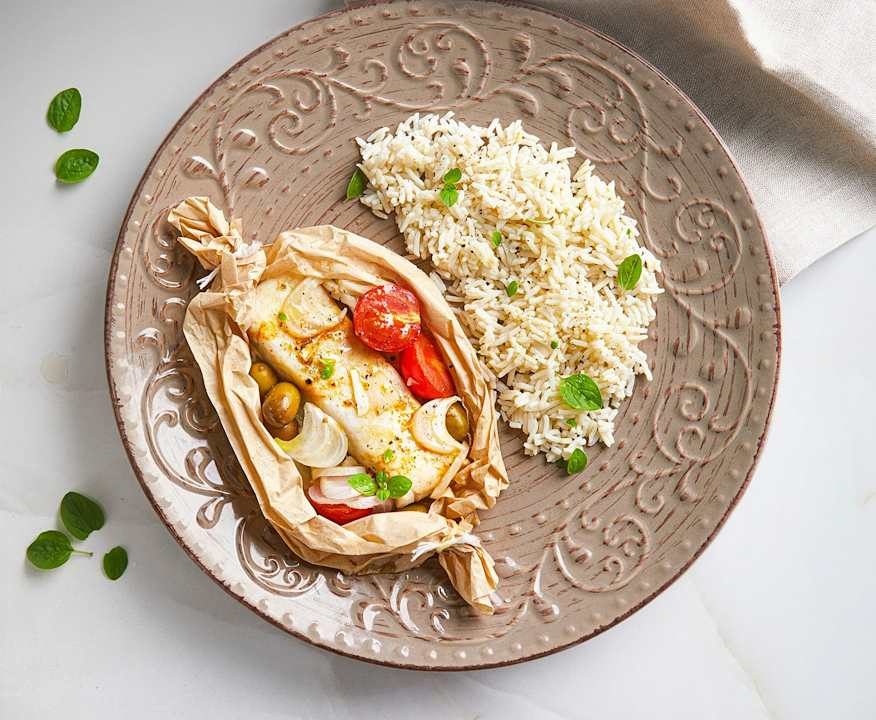 Cuori di merluzzo al cartoccio con riso basmati Low Fat
