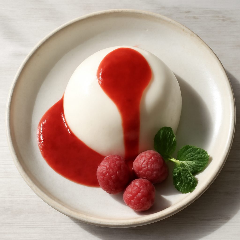 Cupola di Panna Cotta Proteica Low-Carb con Salsa al Cacao
