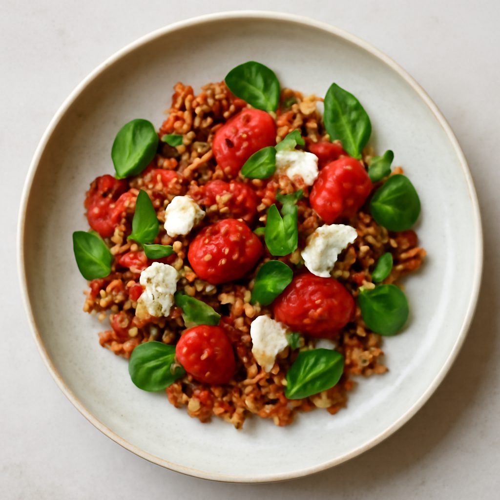 Farro ubriaco proteico low-carb con salsiccia