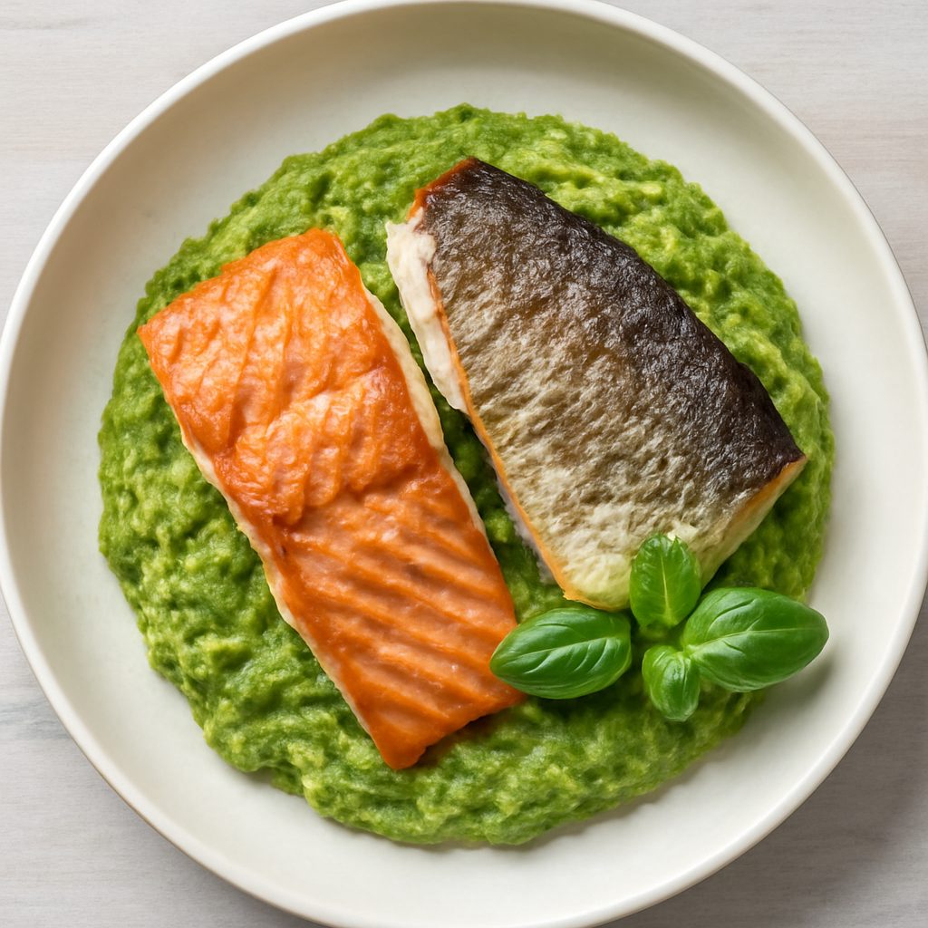 Filetti di salmone e branzino con purea di broccoli Low Carb