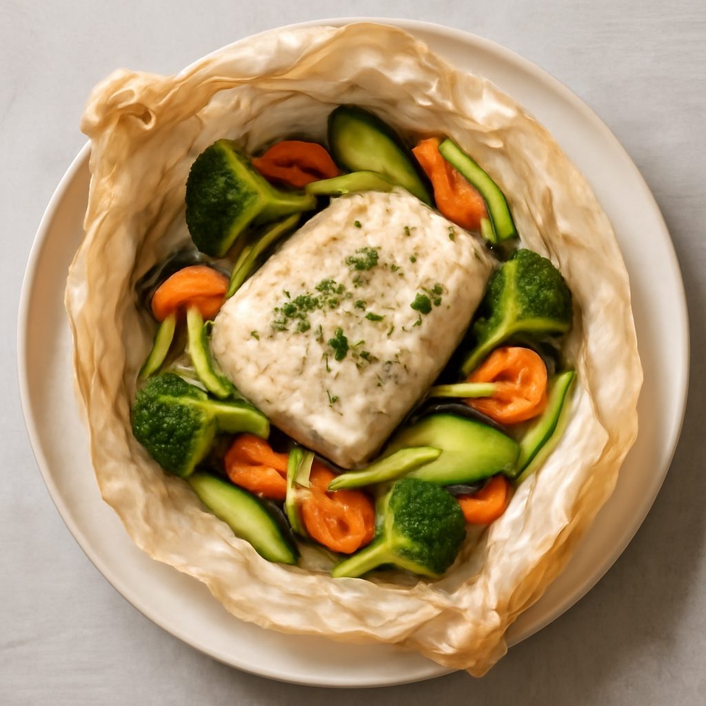 Filetto di cernia e verdure allo zenzero al cartoccio
