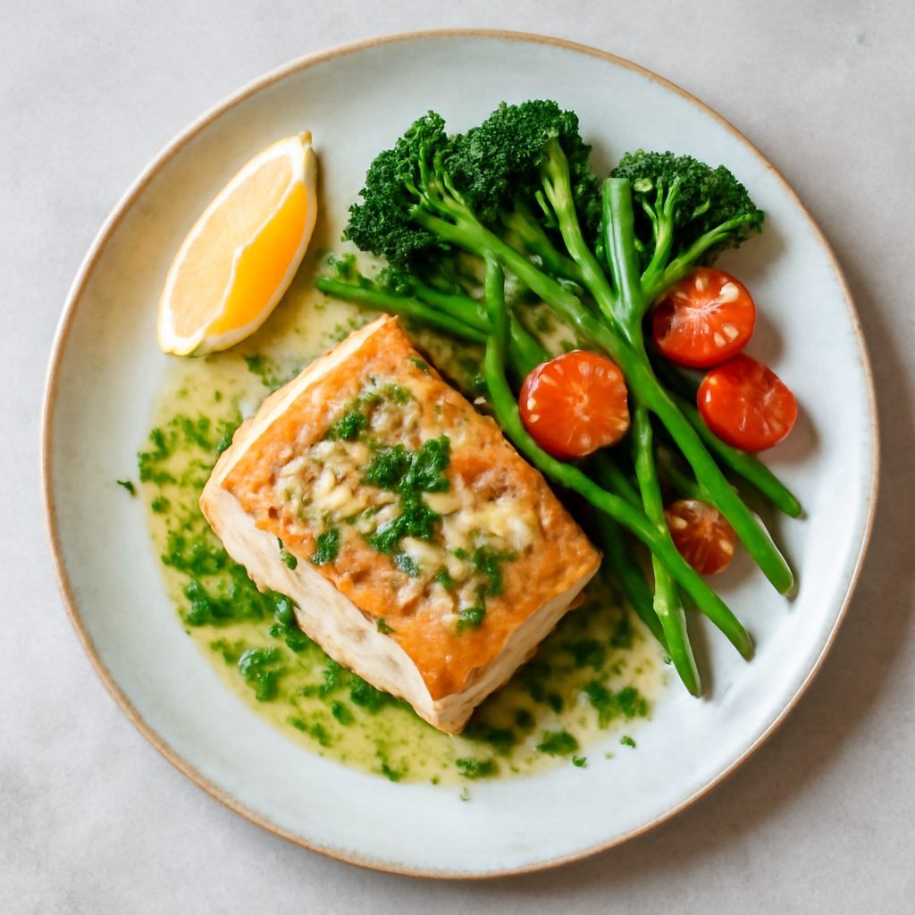 Filetto di halibut con cipolla di Tropea e pomodorini Low Fat