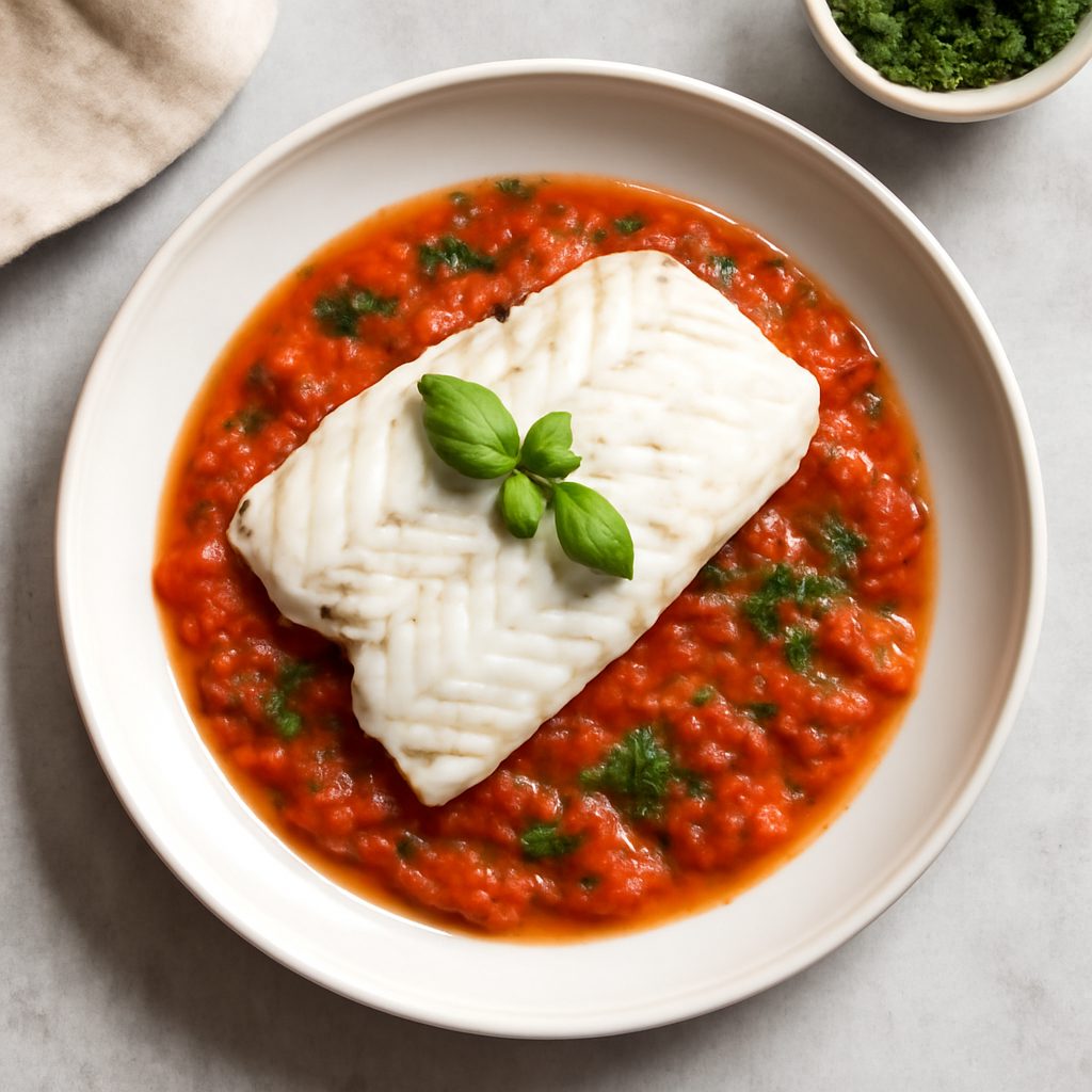 Filetto di pesce al vapore con salsa al pomodoro Low Carb