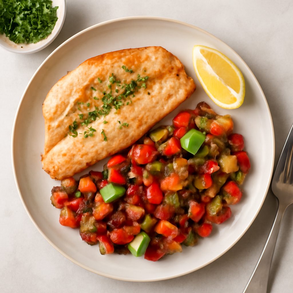 Filetto di pesce persico con caponata