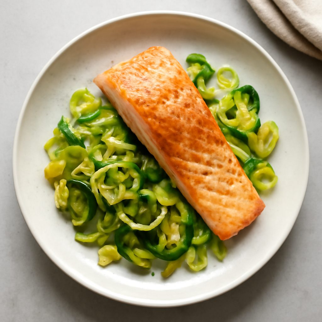 Filetto di salmone con porro e zucchine