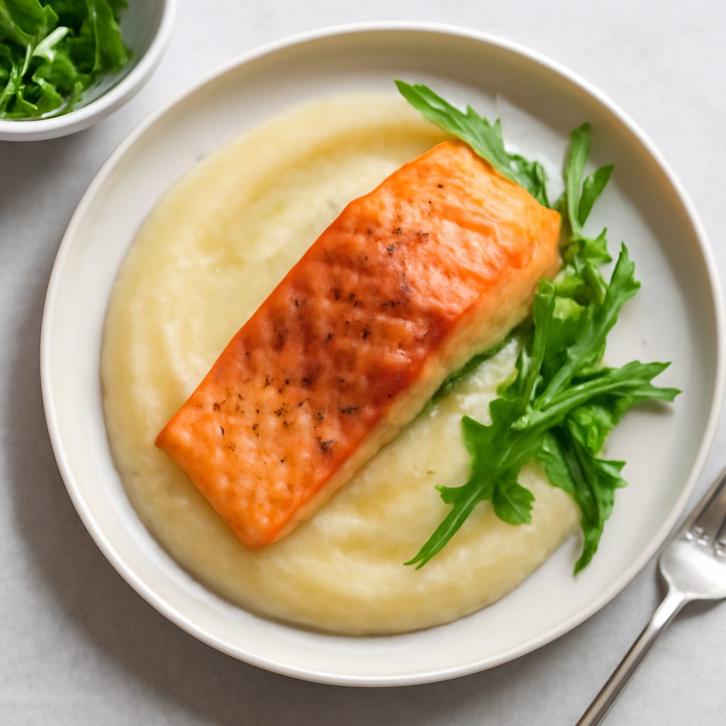 Filetto di salmone con purea di mela e zenzero