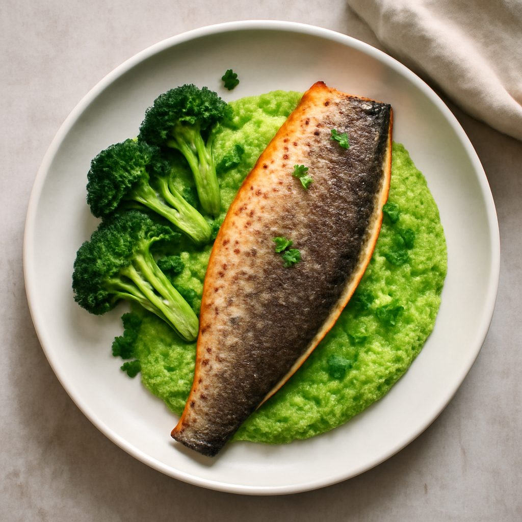 Filetto di trota con purea di broccoli proteica low-carb
