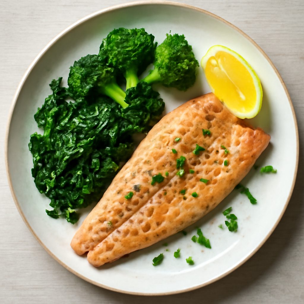 Filetto di trota proteico con purea di broccoli low-carb