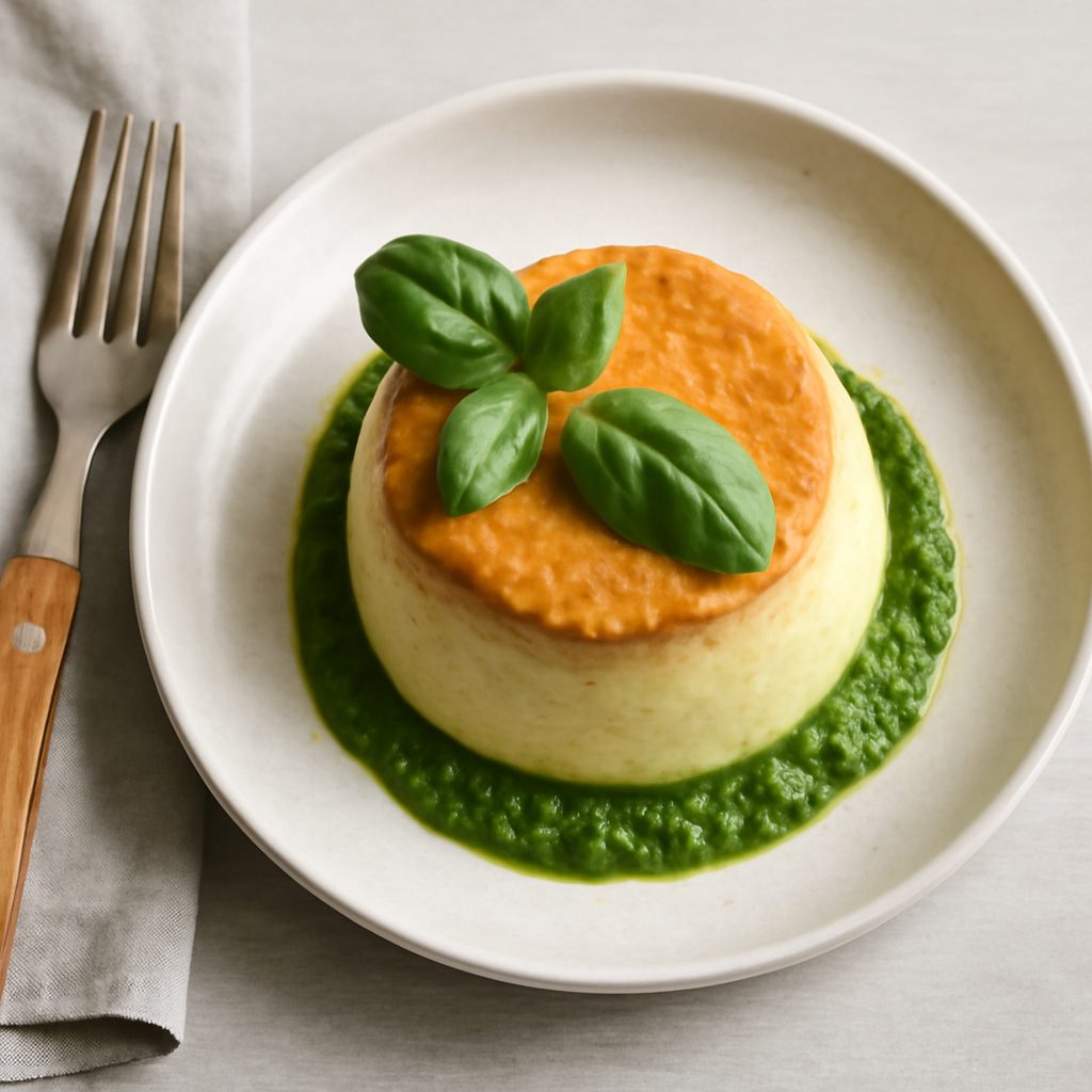 Flan proteico di caprino e porri low-carb con salsa yogurt