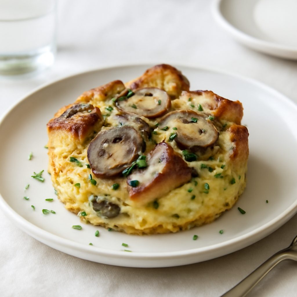 Frittata di pane tostato all'americana con funghi e formaggio light