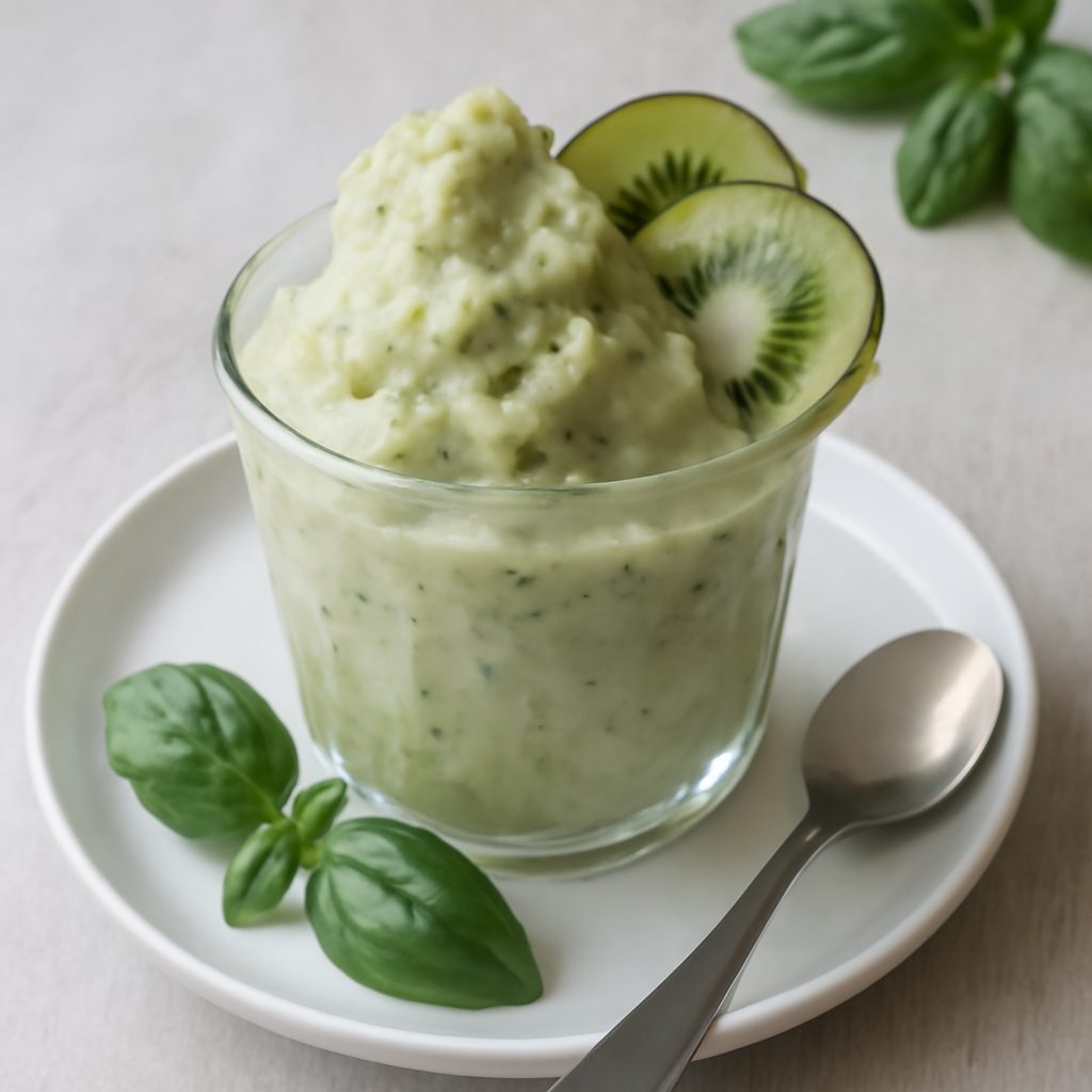 Frozen cappuccino al kiwi e basilico proteico low-carb