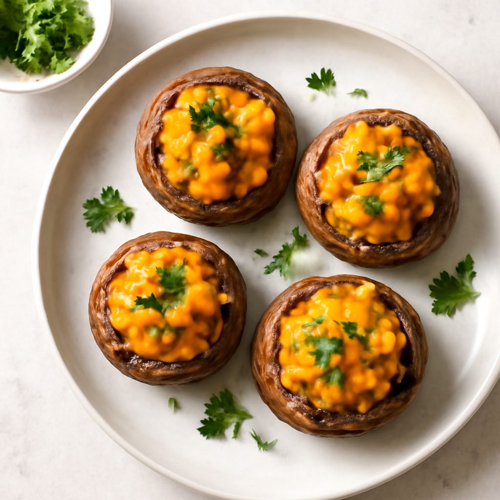 Funghi champignon ripieni di zucca proteici low-carb