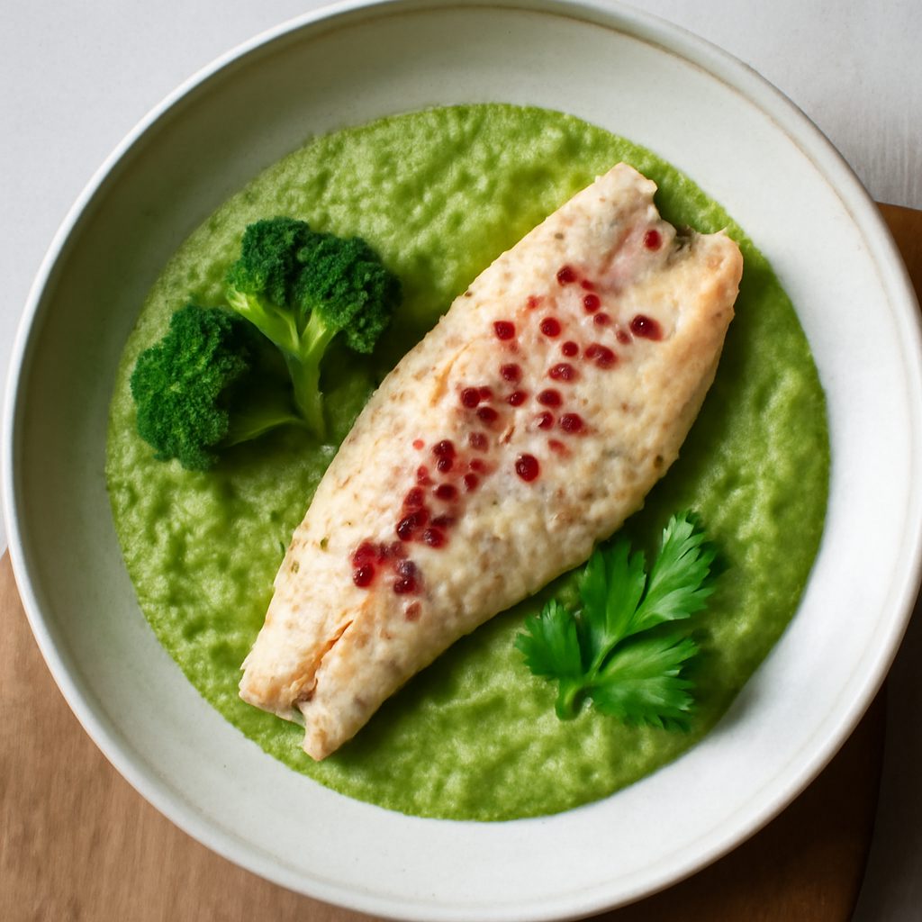 Gallinella al pepe rosa in crema di broccoli proteica low-carb