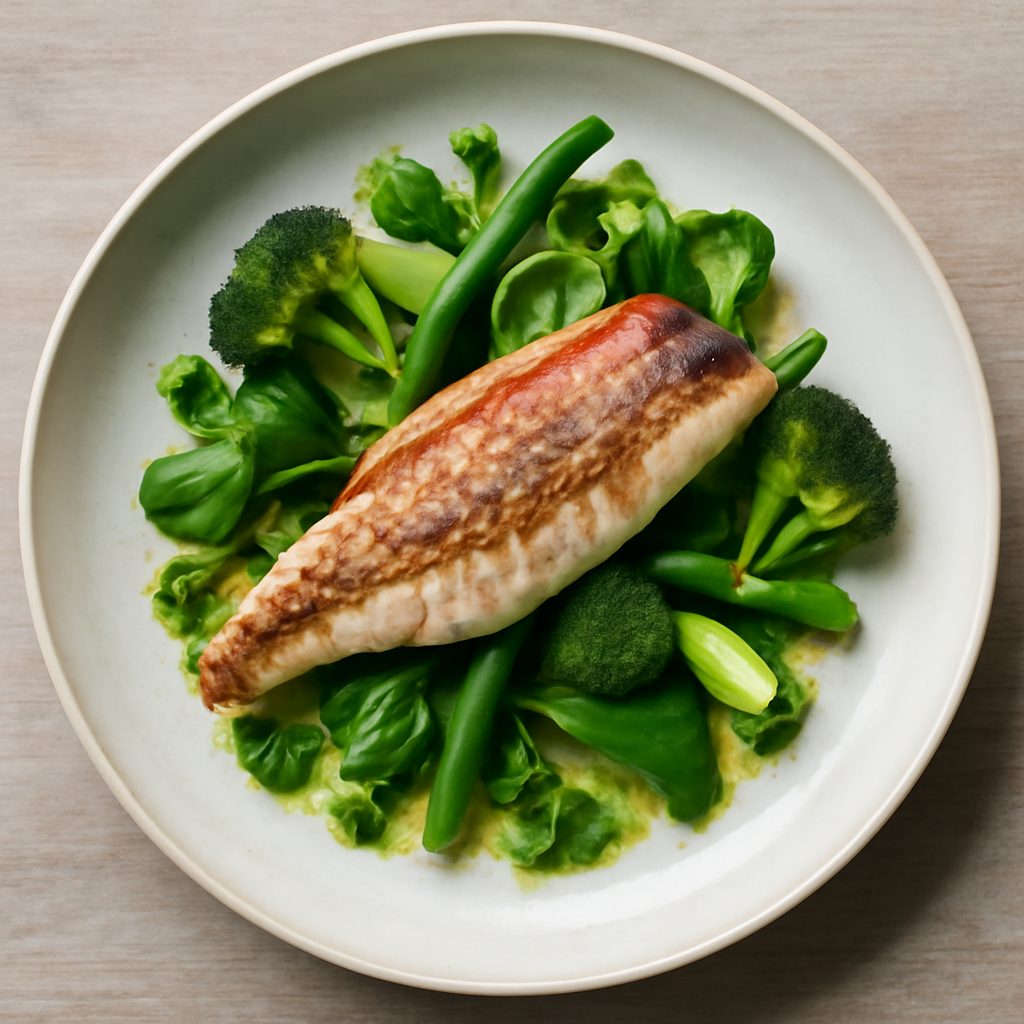 Gallinella proteica con macedonica di verdure in olio aromatico low-carb