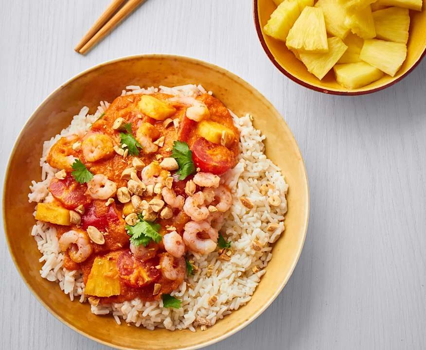 Gamberetti saltati con ananas e riso basmati Low Carb