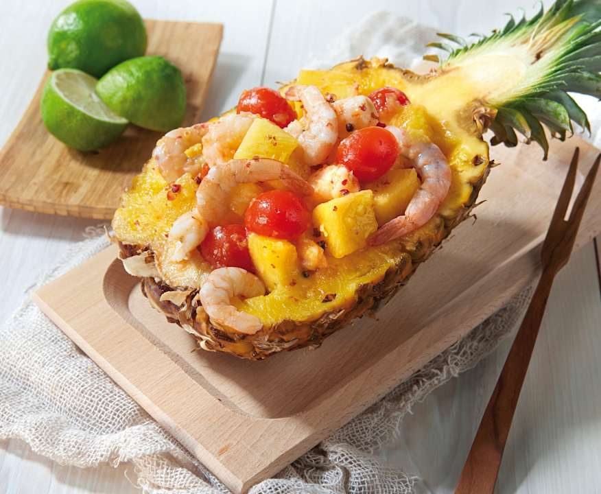 Gamberi e ananas al lime e pepe rosa Low Fat