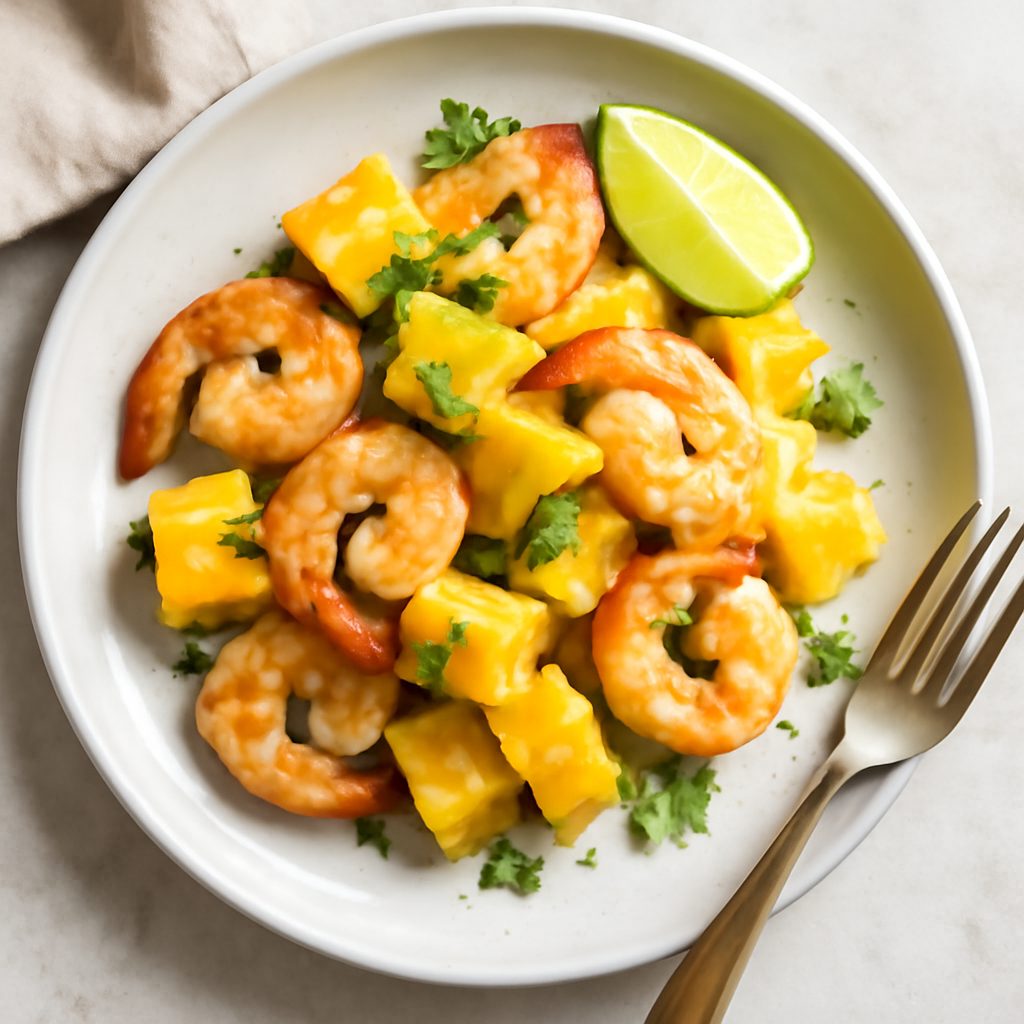 Gamberi e ananas al lime e pepe rosa - Versione