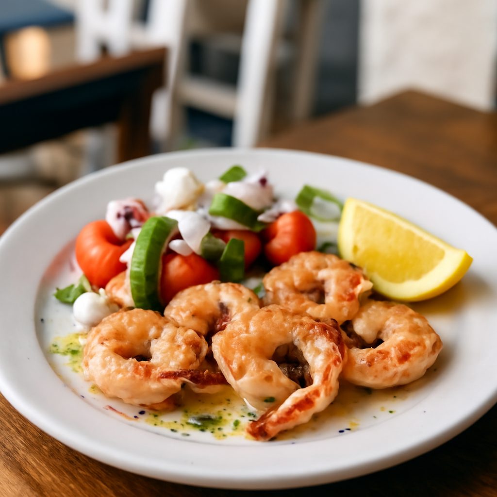 Gamberi alla Santorini con Feta e Pomodori