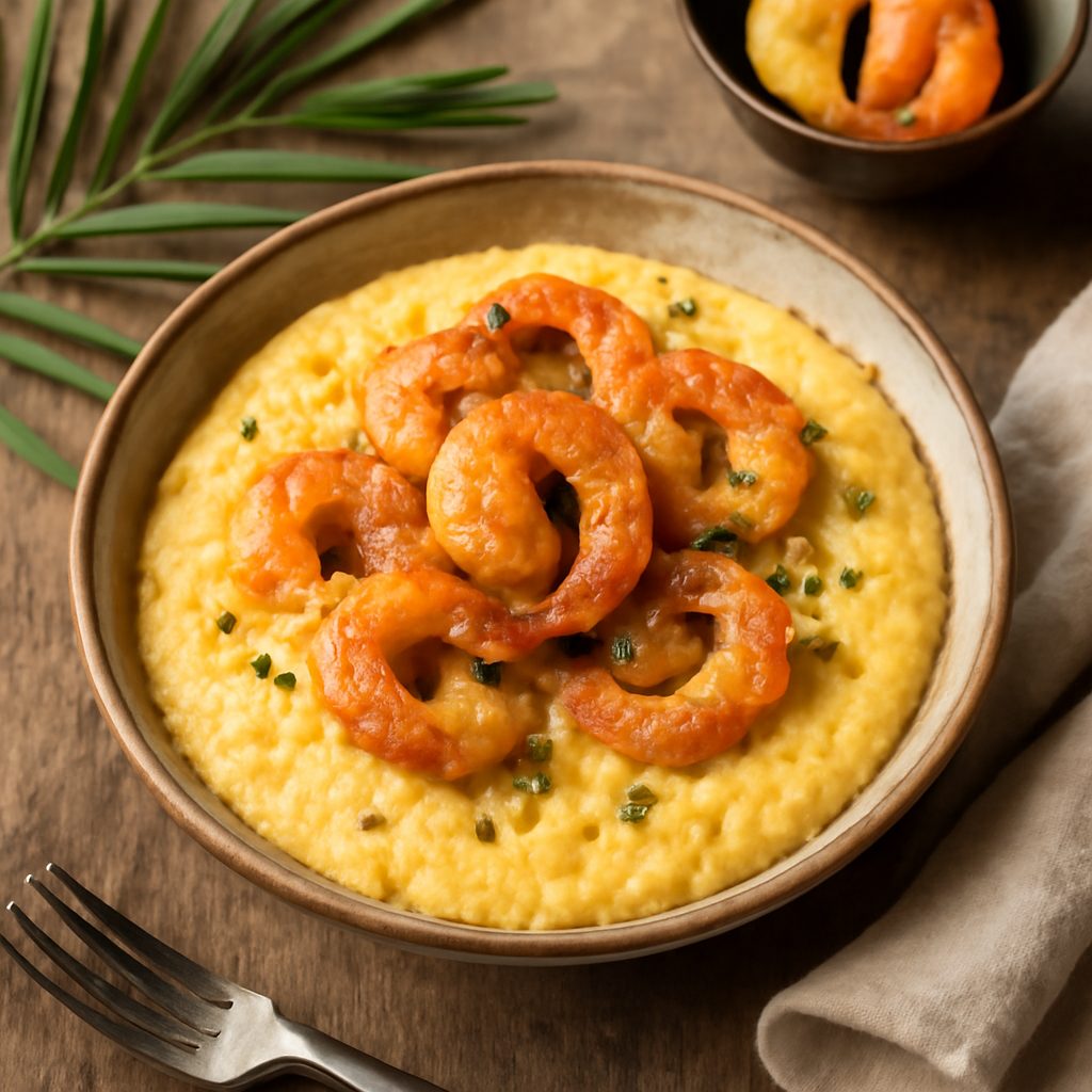 Polenta al Formaggio e Aglio con Gamberetti Protein