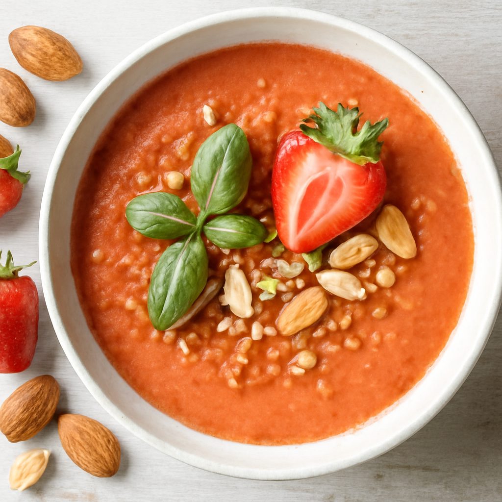 Gazpacho alle fragole e mandorle proteico low-carb