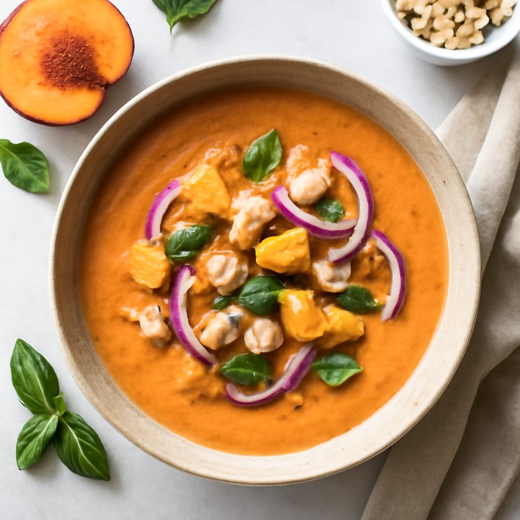 Gazpacho alle pesche e cipolla rossa di Tropea proteico low-carb