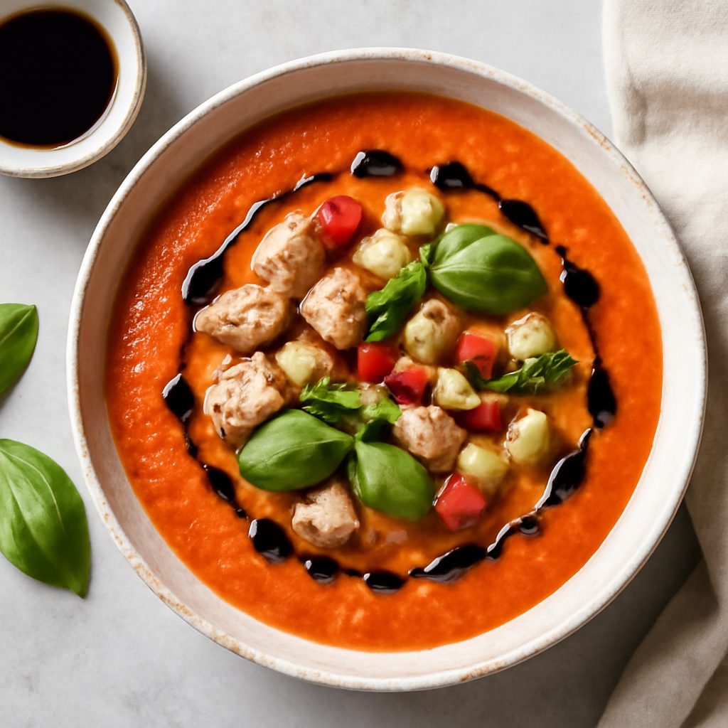 Gazpacho di peperone e aceto balsamico proteico low-carb